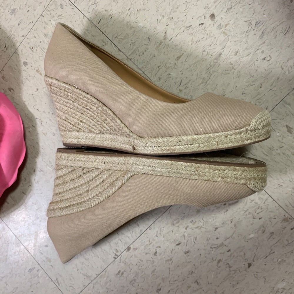 J CREW FACTORY Womens 10 Seville Espadrille Wedge Slip On Beige Canvas Round Toe